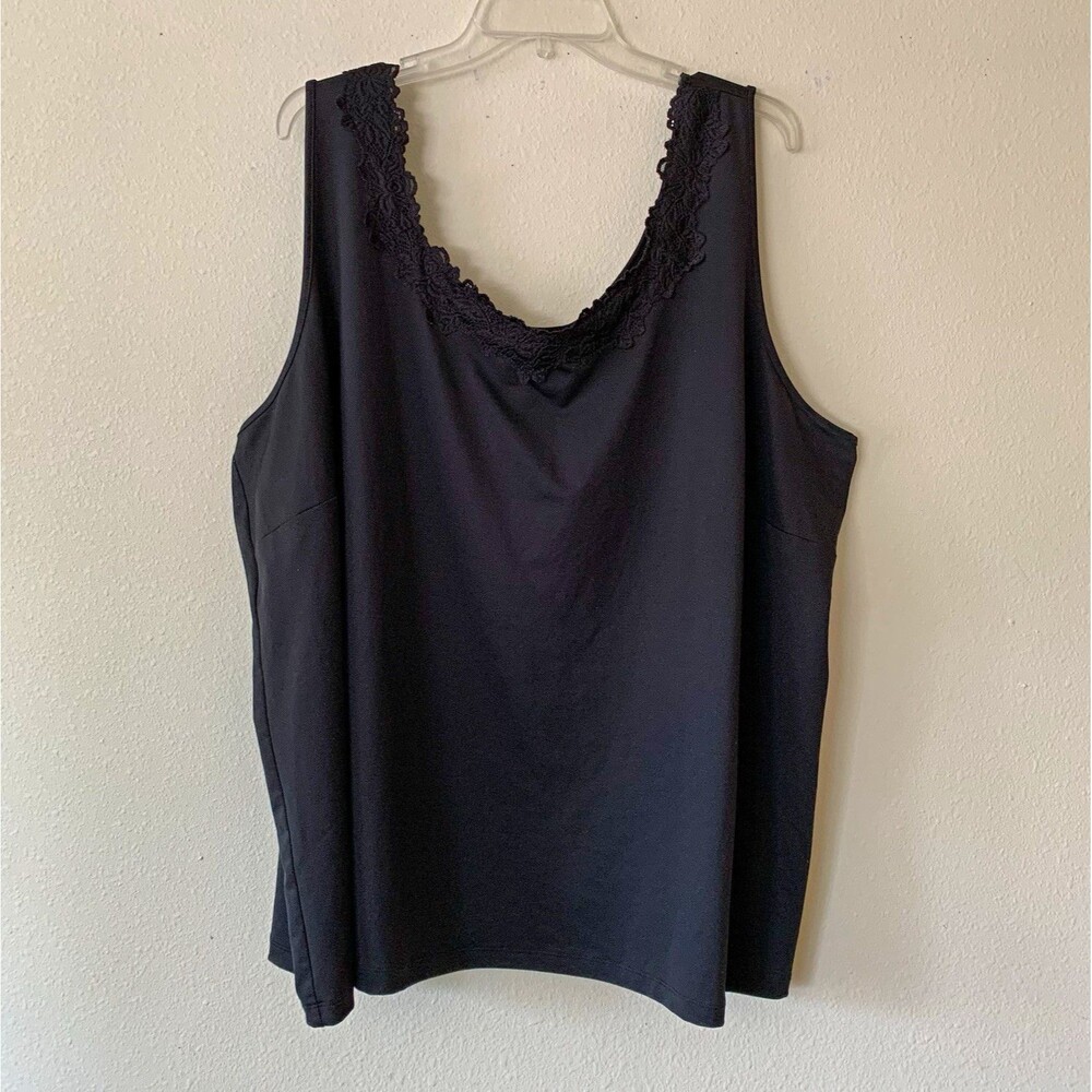 Catherines Black Lace Trim Camisole Tank Top Women’s Plus 4X Polyester/Spandex